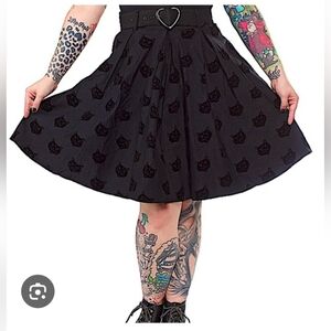 Collectif x ModCloth Black Mattie Velvet Cat Swing Women's Skirt XS